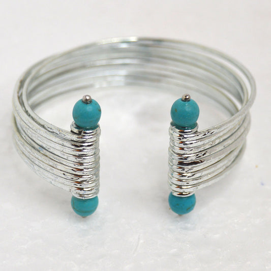 22k White Gold-Plated Brass Turquoise Bracelet  front view