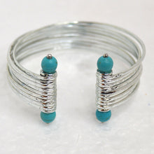 Load image into Gallery viewer, 22k White Gold-Plated Brass Turquoise Bracelet  front view
