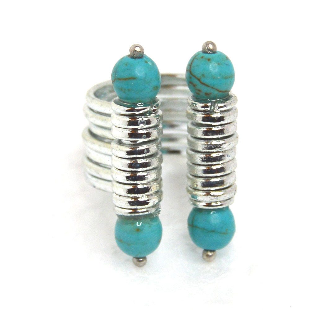 22k White Gold-Plated Brass Turquoise Ring front view