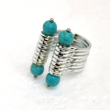 Load image into Gallery viewer, 22k White Gold-Plated Brass Turquoise Ring side view
