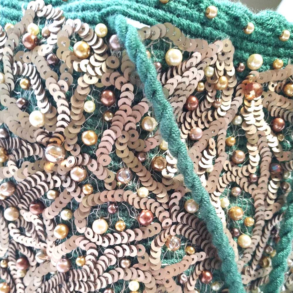 Mini Wayuu Bag - Emerald Green & Gold | Handwoven Colombian Mochila