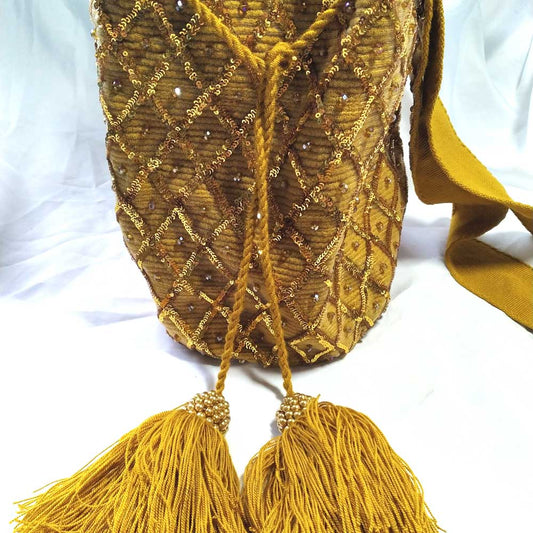 Large Yellow Wayuu Mochila Bag with Pineapple-Inspired Design