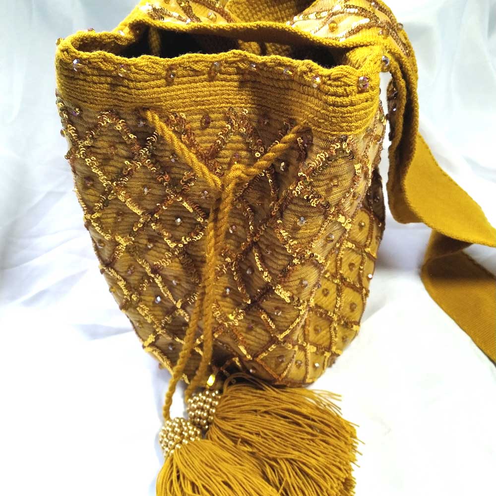 Large Yellow Wayuu Mochila Bag with Pineapple-Inspired Design
