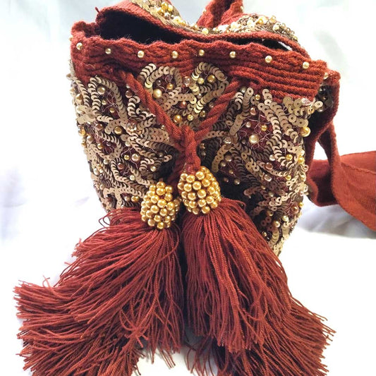 Hand Embroider Wayuu Bag in Brick Red - Medium size