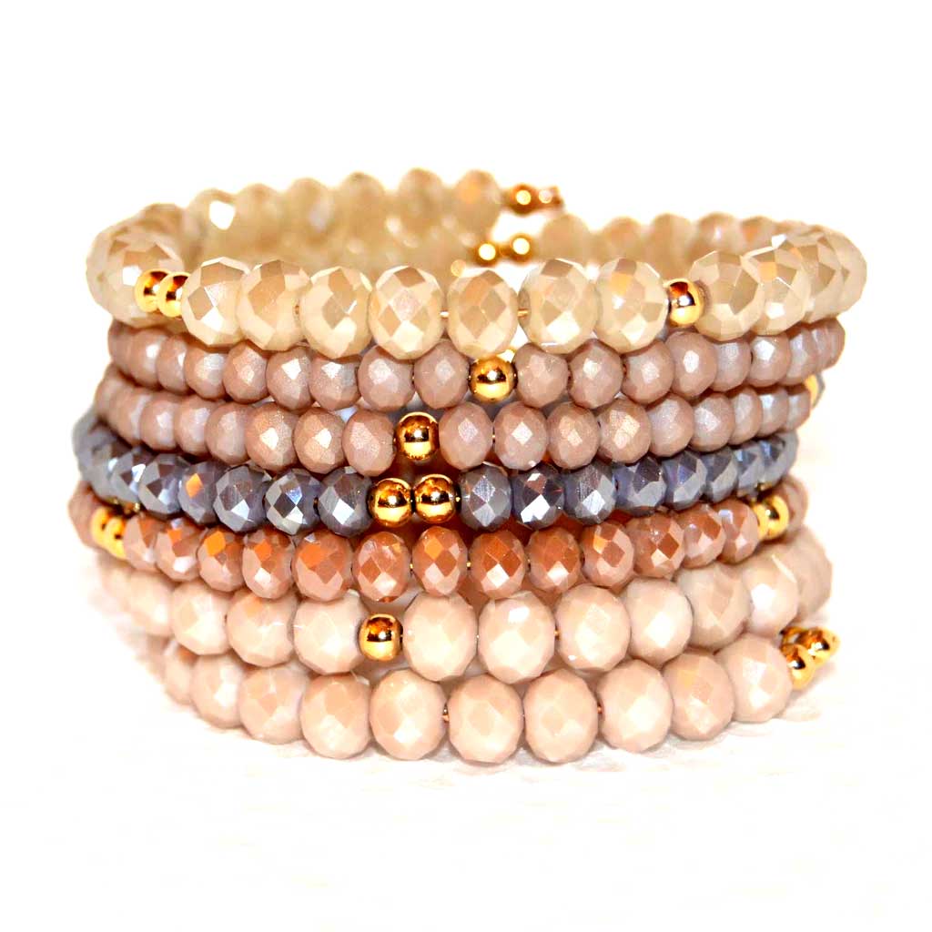 Cream and Rose Czech Crystal Boho Chic Bracelet