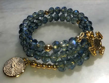 Load image into Gallery viewer, Memory Wire Rosary Bermuda Blue Crystal Bracelet
