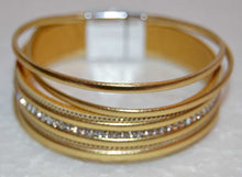 Load image into Gallery viewer, Multi Strand Gold Leather Bracelet with Rhinestones
