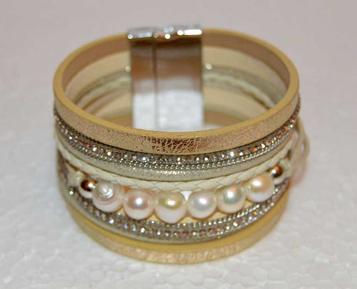 Multi Strand Gold and Freshwater Pearl Bracelet