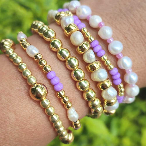 Freshwater Pearls Bracelet Set in Purple