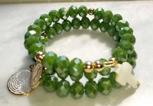 Load image into Gallery viewer, Olive Green Crystal Memory Wire Rosary Bracelet
