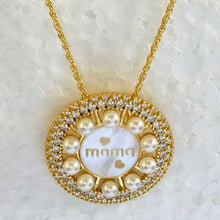 Load image into Gallery viewer, Gold-plated CZ Mother of Pearl &#39;Mama&#39; Pendant Necklace
