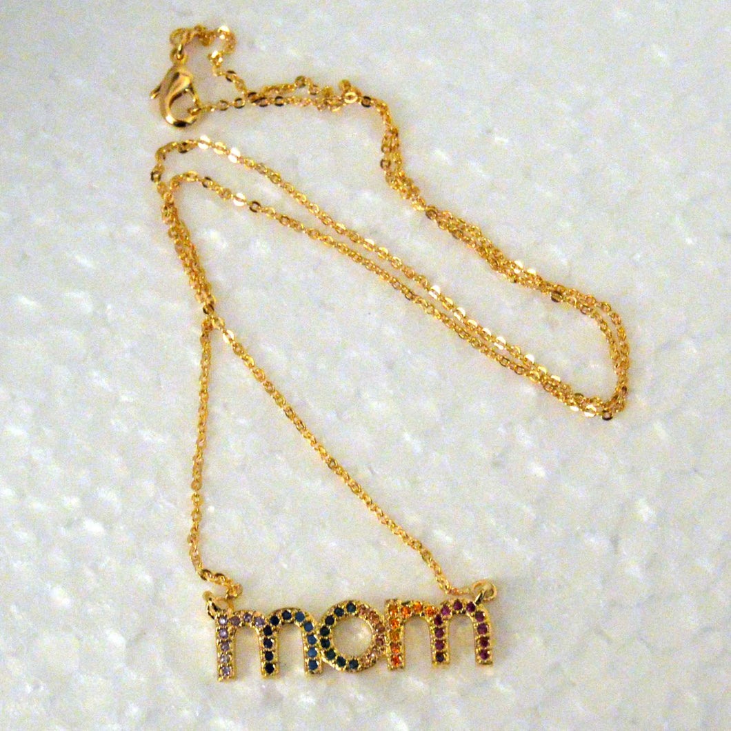 Multicolored CZ Crystal MOM Pendant Necklace