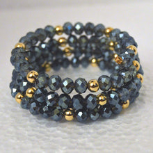 Load image into Gallery viewer, Iridescent 3-Row Blue Czech Crystal Boho Chic Bracelet
