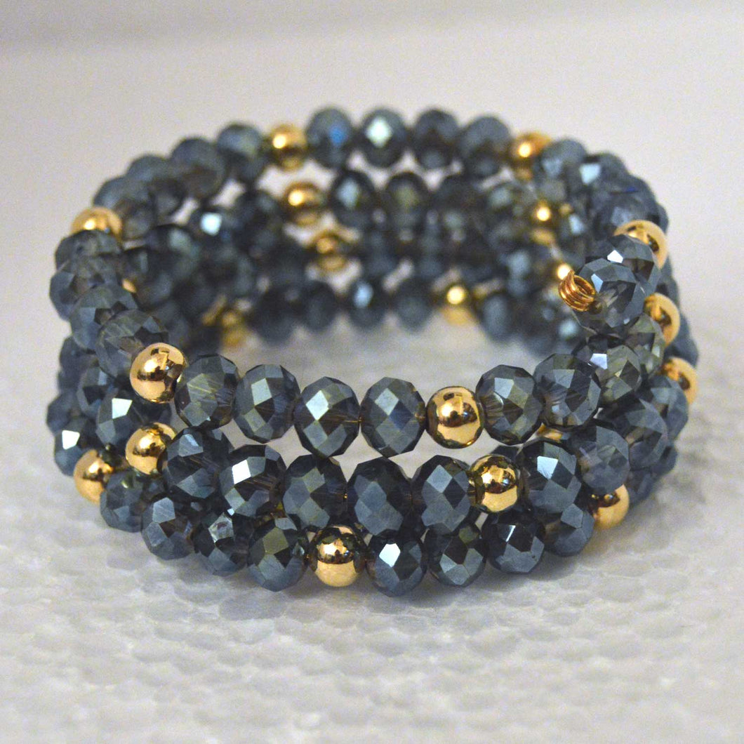 Iridescent 3-Row Blue Czech Crystal Boho Chic Bracelet