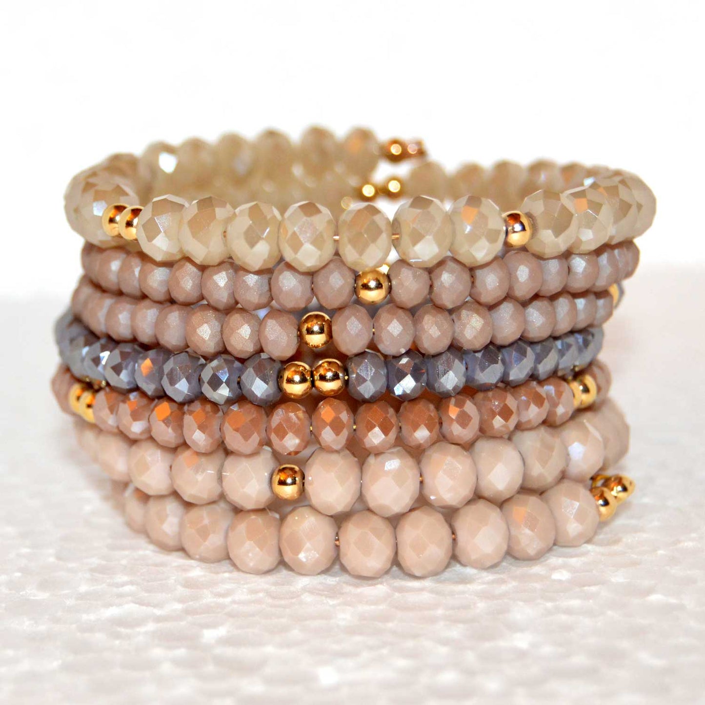 Cream and Rose Czech Crystal Boho Chic Bracelet