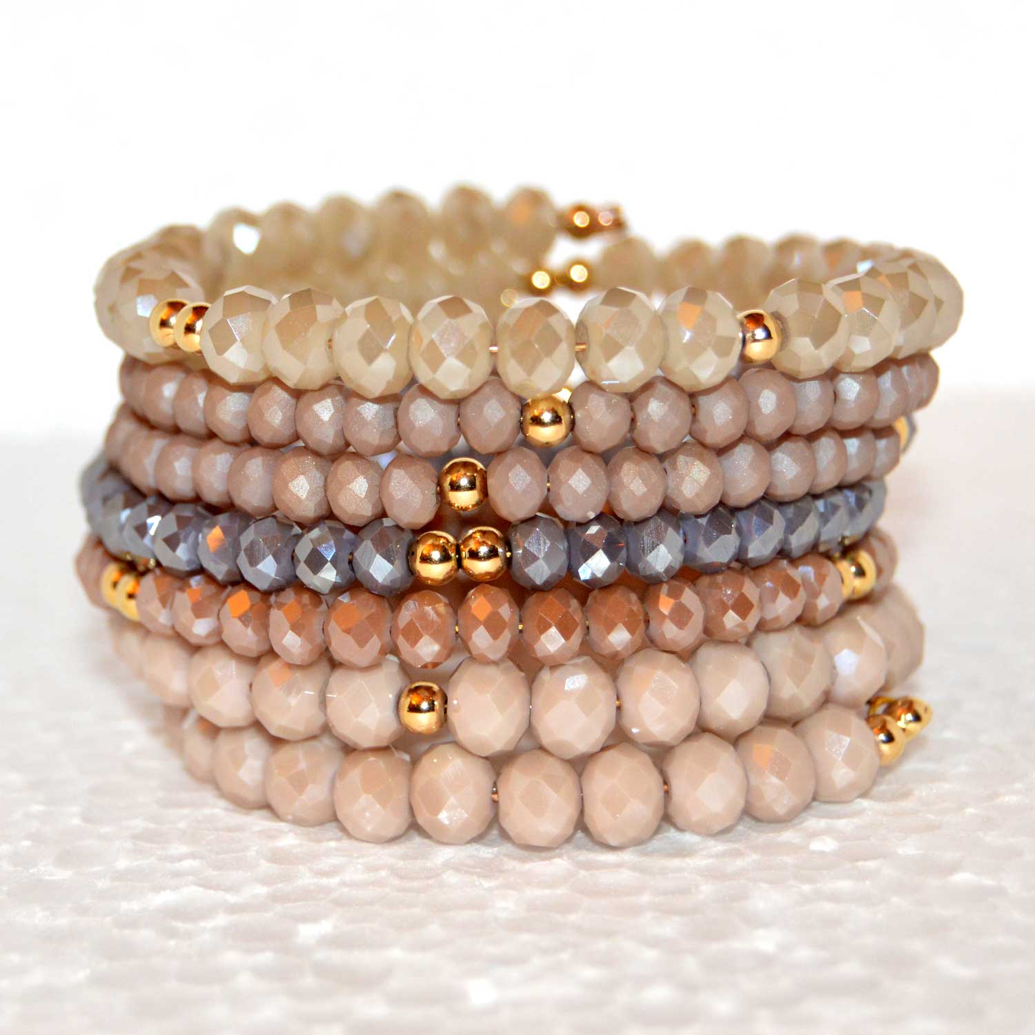 Cream and Rose Czech Crystal Boho Chic Bracelet