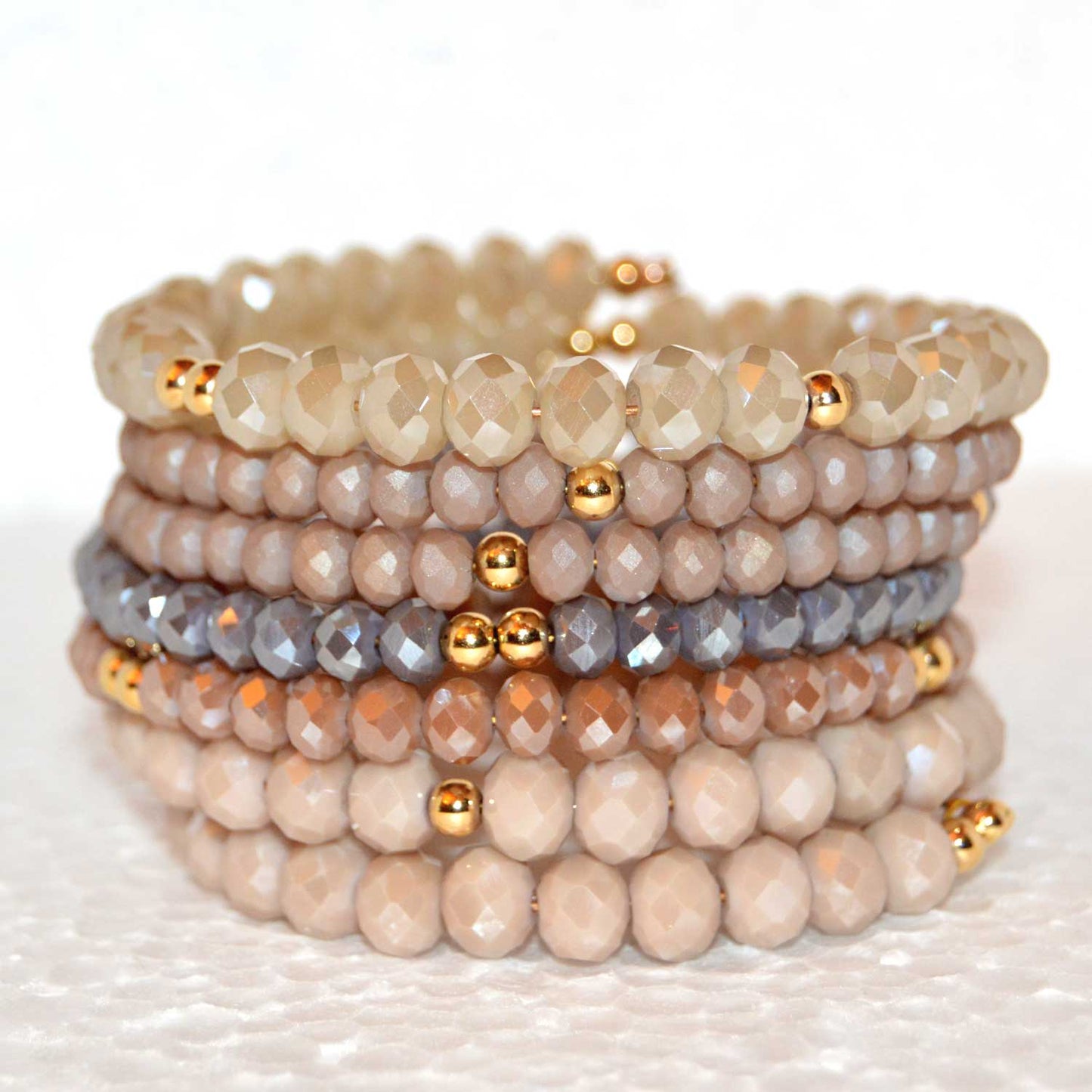 Cream and Rose Czech Crystal Boho Chic Bracelet
