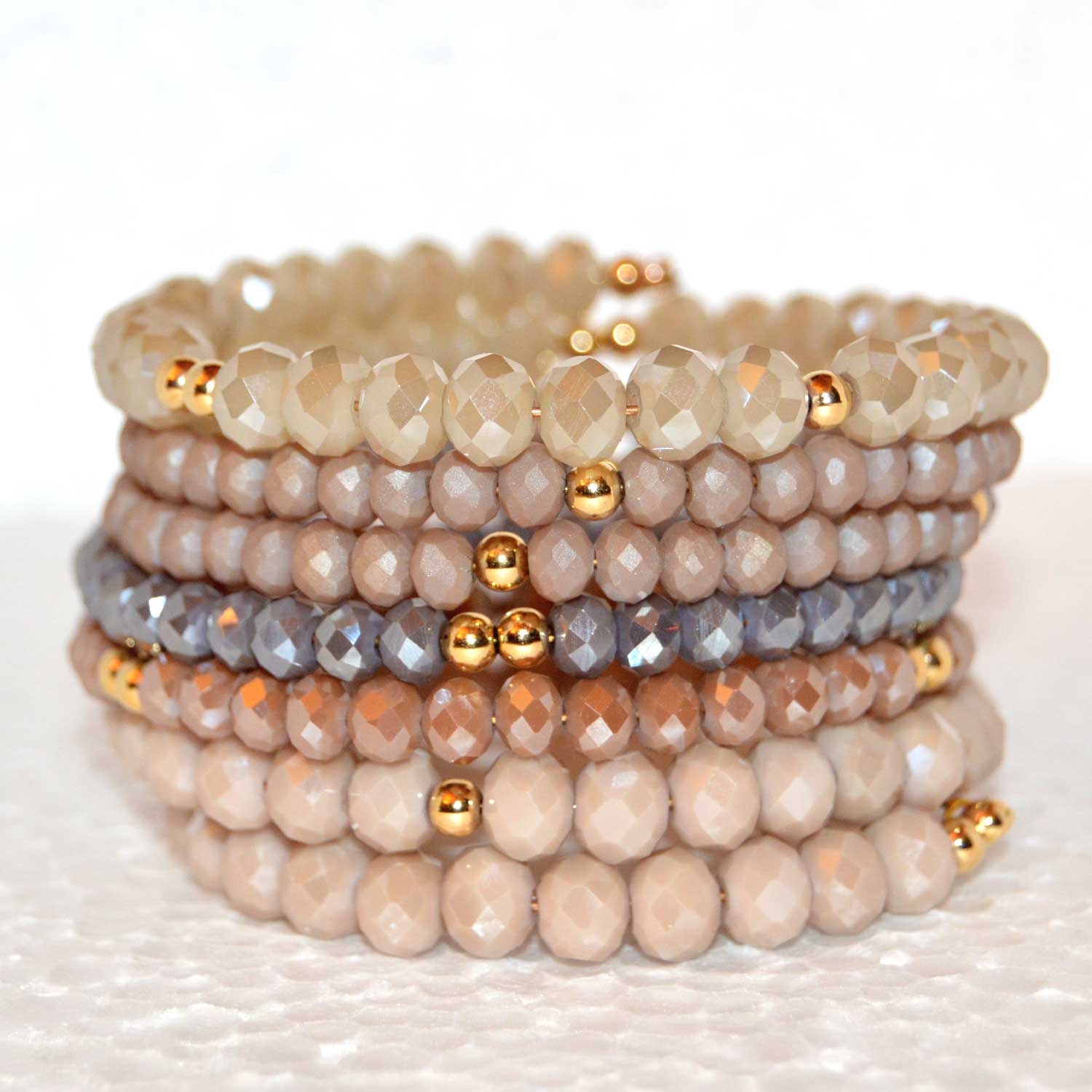 Cream and Rose Czech Crystal Boho Chic Bracelet