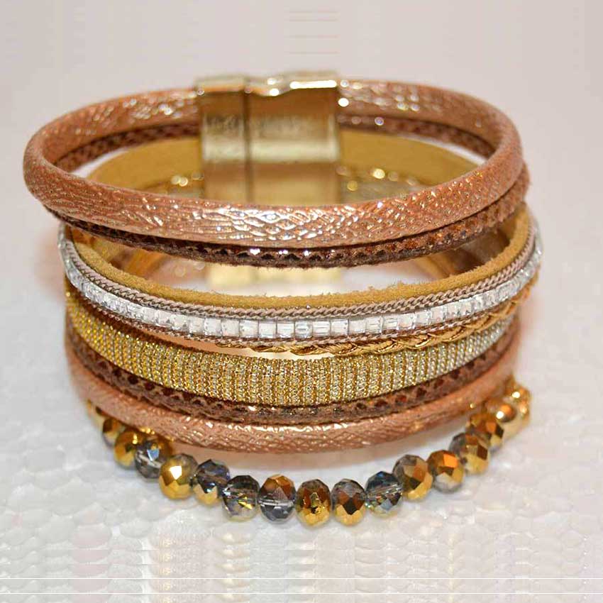 Multi Strand Bracelet Gold and Czech Crystal Bracelet