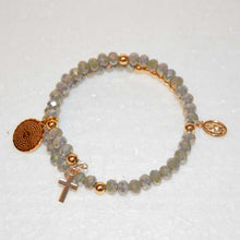 Load image into Gallery viewer, Gray Opal Crystal Small Cross Memory Wire Rosary Bracelet
