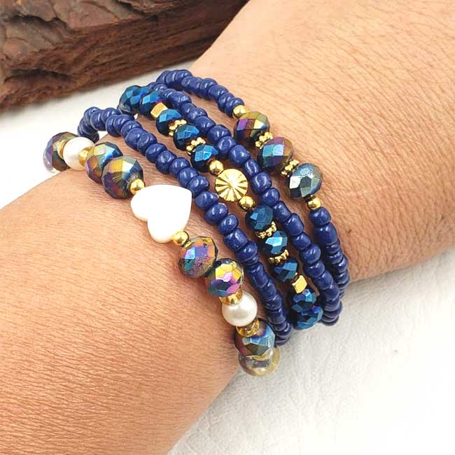 Blue Bracelets Set with Heart