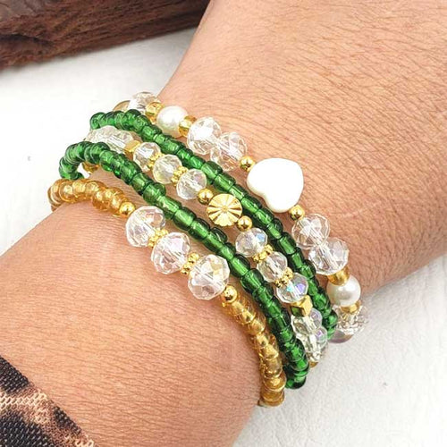 Czech Crystal Five Bracelets Set with Heart