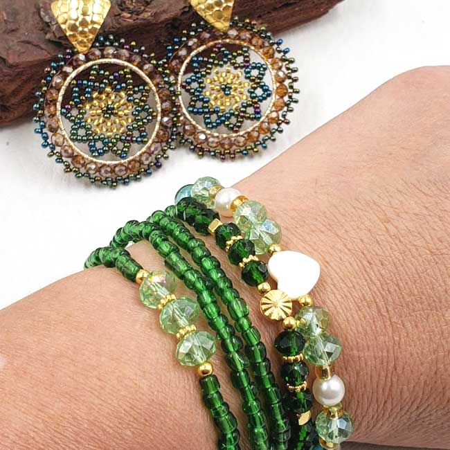 Light Green Earrings and  Five Bracelets Set