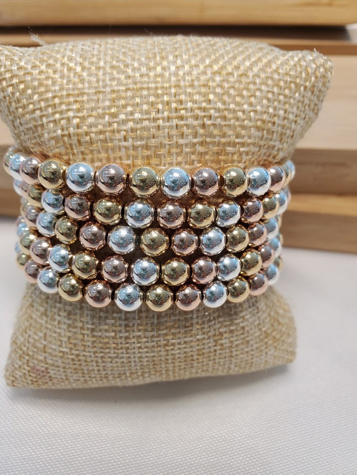 Silver, Gold and Rose Gold Beads Bracelet