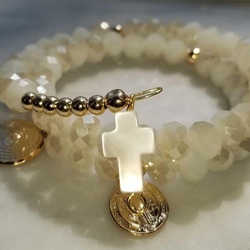 Memory Wire Rosary Crystal Blond Flare Beads Bracelet